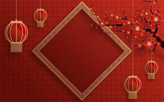 Chinese frame background red and gold color with asian elements. vector