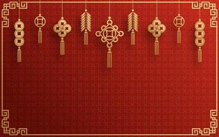 Chinese frame background red and gold color with asian elements. vector