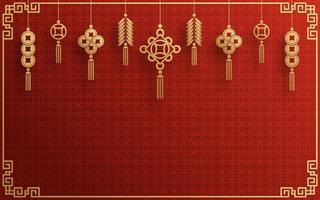 Chinese frame background red and gold color with asian elements. vector