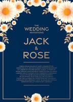 Wedding invitation card template with flowers paper cut vector