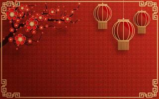 Chinese frame background red and gold color with asian elements. vector