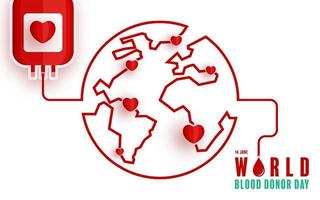 World Blood Donor Day, June 14th with blood bag transferring blood concept paper cut. vector