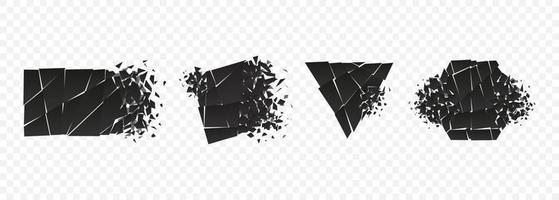 Shape explosion broken and shattered flat style design vector illustration set