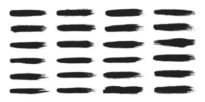 Big collection of hand drawn calligraphy brush strokes black paint texture set vector illustration.