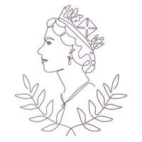 el fondo de la celebración del jubileo de platino de la reina con el perfil lateral de la reina elizabeth en la corona. arte de línea continua o dibujo de una línea. vector