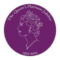 The Queen's Platinum Jubilee celebration background with side profile of Queen Elizabeth in crown. Continuous line art or One Line Drawing. vector