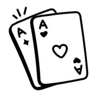 as de corazones, icono de garabato de cartas de póquer vector