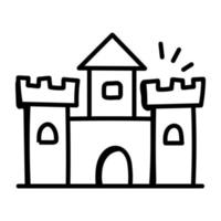 un icono de línea de doodle de castillo de hadas vector