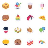 Collection of Food Elements Isometric Icons vector