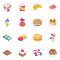 Set of Bakery Food Isometric Icons vector