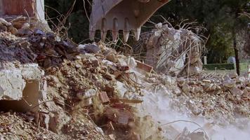 Hydraulic Breaker And Column Cutter Excavator Rear Machine Working in the Demolition of Old Apartment Houses video