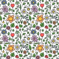 Colored seamless floral vector pattern. Doodle vector with floral pattern on white background. Vintage floral pattern