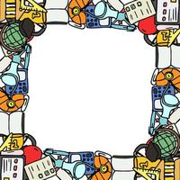 Colored vector education icons with place for text. Doodle vector frame with education icons