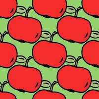 patrón de manzanas. patrón de garabato sin costuras con manzanas rojas. ilustración vectorial con manzanas rojas sobre fondo verde vector