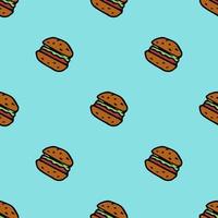 Seamless pattern with burger icons. Colored hamburger background. Doodle vector burger illustration