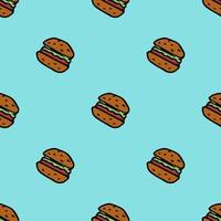 Seamless pattern with burger icons. Colored hamburger background. Doodle vector burger illustration