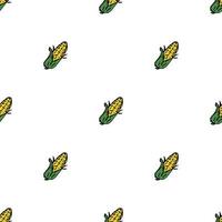 Seamless pattern with yellow corn icons. Colored corn background. Doodle vector illustration with vegetables