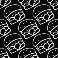 Seamless pattern with burger icons. Black and white hamburger background. Doodle vector burger illustration