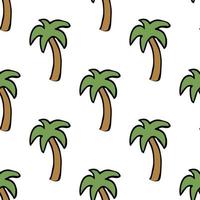 Seamless palm pattern. Colored palm background. Doodle tropic pattern with green palms. Vintage palms pattern vector