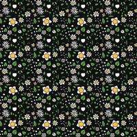 patrón de vector floral transparente de color. patrón floral de fideos sobre fondo negro. ilustración floral vintage con flores blancas