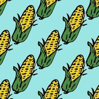 Seamless pattern with yellow corn icons. Colored corn background. Doodle vector illustration with vegetables