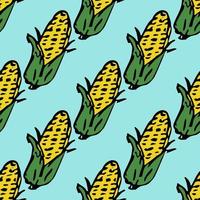 Seamless pattern with yellow corn icons. Colored corn background. Doodle vector illustration with vegetables