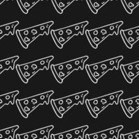 Seamless pizza pattern. Black and white pizza background. Doodle vector pizza illustration. Fast food vector pattern