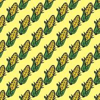 Seamless pattern with yellow corn icons. Colored corn background. Doodle vector illustration with vegetables