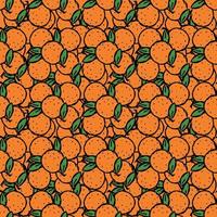 Seamless pattern with orange icons. Colored orange background. Doodle vector illustration with fruits