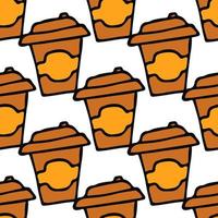 Seamless coffee pattern. Doodle vector with cup of coffee. Vintage coffe background