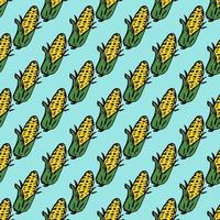 Seamless pattern with yellow corn icons. Colored corn background. Doodle vector illustration with vegetables