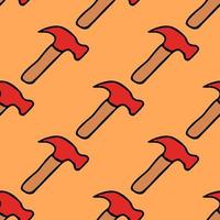 Seamless vector pattern with construction hammer. Colored construction tools background. Doodle construction pattern