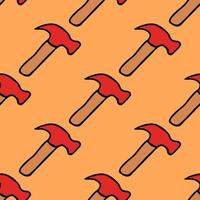 Seamless vector pattern with construction hammer. Colored construction tools background. Doodle construction pattern