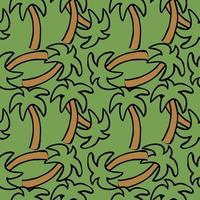 Seamless palm pattern. Colored palm background. Doodle tropic pattern with green palms. Vintage palms pattern