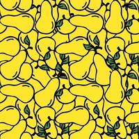 Seamless pattern with yellow pear icons. Colored pear background. Doodle vector illustration with fruits