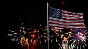 drapeau des états-unis. fête de l'indépendance américaine avec fond de feux d'artifice video