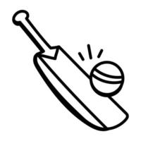 bate y pelota, icono de garabato de cricket vector