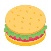 A trendy isometric icon of burger, fast food vector