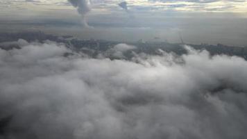 Aerial view fly over morning cloud. video