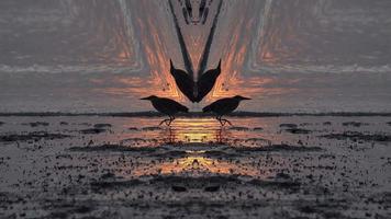 pássaro de silhueta na beira-mar no caleidoscópio