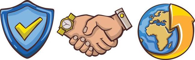 Business development protection partnership agreement symbol icon, set
