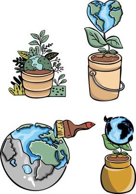 Multicolored funny childrens drawings about ecology illustration