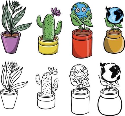 Multicolored funny childrens drawings about ecology illustration
