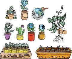 dibujos infantiles divertidos multicolores sobre la ilustración de la ecología