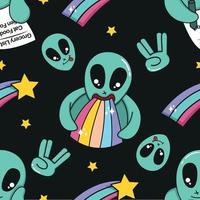 Colorful cute alien and rainbow seamless pattern vector