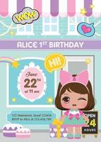 Birthday invitation with cute little girl vector