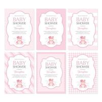 set of baby shower girl invitation with cute pink bear vector