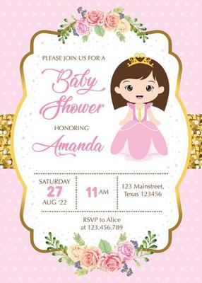 Baby shower card with little princess