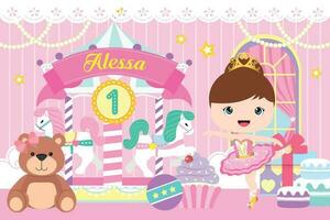 Carousel Party Banner with cute ballerina and bear vector