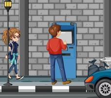 ATM machine street scene with people vector